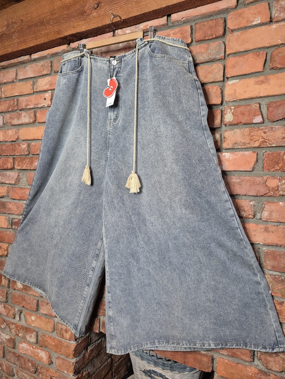 CIDER 4XL Light Blue Denim Ultra Wide Leg Jeans Rope Belt Plus Size Palazzo Pant